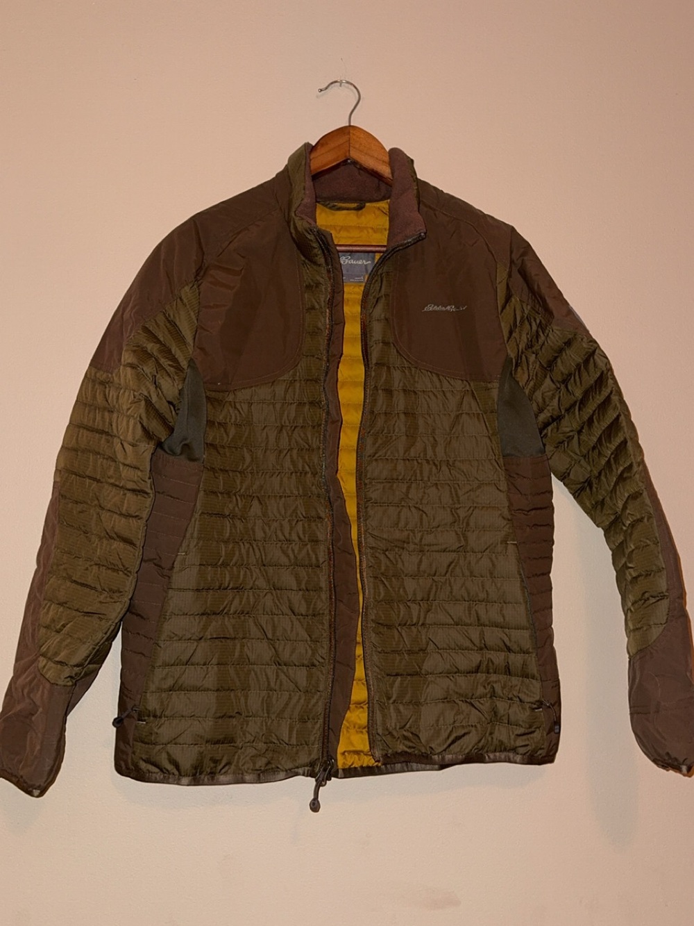 Eddie Bauer Olive and Brown Quilted Insulated Puffer Jacket